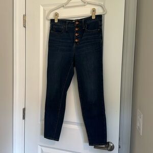 Madewell 10” High Rise Skinny Jeans in Dark Wash with Button Fly Size 28